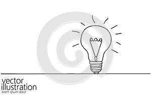 Single continuous one line art idea light bulb. Creative solution team work lamp concept design sketch outline drawing