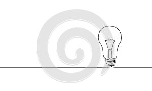 Single continuous one line art idea light bulb. Creative solution team work lamp concept design sketch outline drawing photo