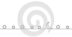 Single continuous one line art moon night. Sleep wall stars sky concept design sketch. Relax recreation starry evening