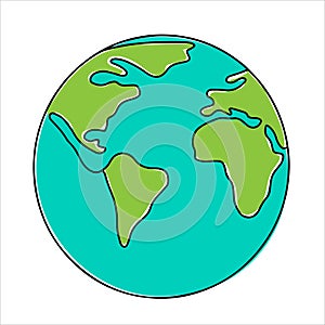 Single continuous one line drawing of globe sphere, planet Earth map. Planet logotype, Artistic world map color icon