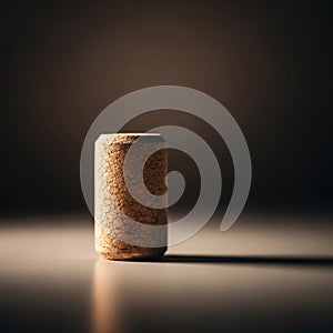 A single cork stands upright on
