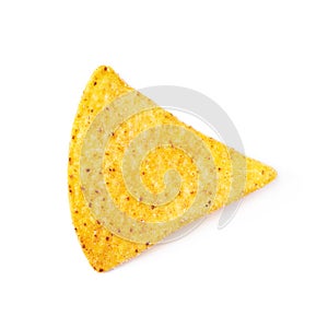 Single corn tortilla chip isolated