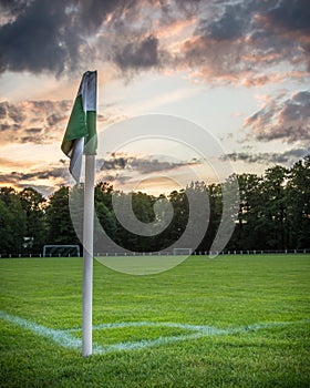 Single corner flag and a dramatic sky - Spreewald, Germany.