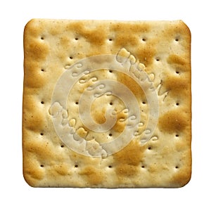 single cream cracker biscuit on white background photo