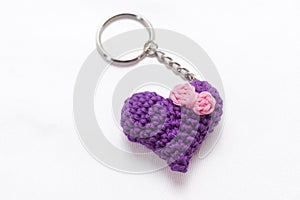 A single crocheted purple heart-shaped keyring.