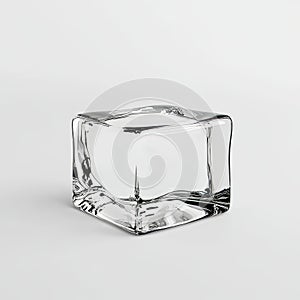 A single crystal-clear ice cube on a transparent backdrop, image