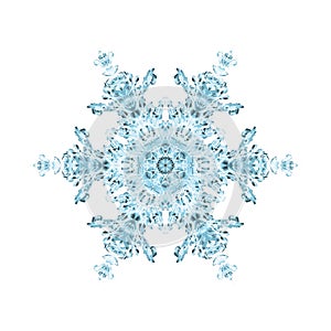 Single crystal snowflake white christmas background with watercolor painting drawing isolated hexagon isolated