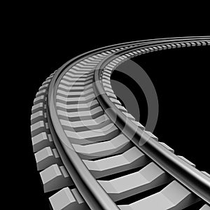 Single curved railroad track isolated