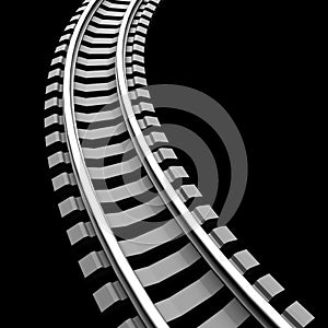 Single curved railroad track isolated