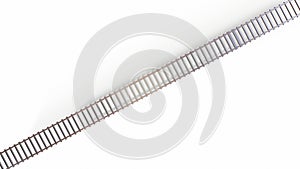 Single curved railroad track isolated on white background 3d-rendering