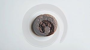 Single Dark Chocolate Cookie on White Background