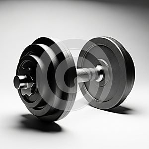 A Single Adjustable Dumbbell with Multiple Weight Plates on a White Background fitness exercise