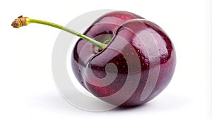 Single dark red cherry isolated on white background. Generative AI
