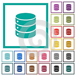 Single database flat color icons with quadrant frames