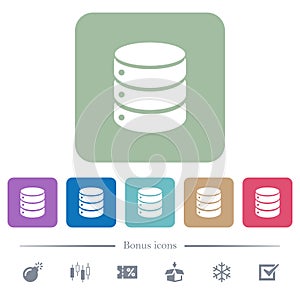 Single database flat icons on color rounded square backgrounds