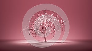 Single decidious old tree in monochrome pink color environment, 3d rendering photo