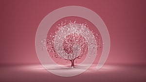 Single decidious old tree in monochrome pink color environment, 3d rendering photo