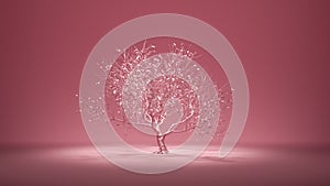 Single decidious old tree in monochrome pink color environment, 3d rendering photo