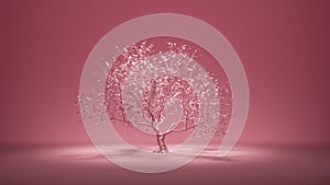 Single decidious old tree in monochrome pink color environment, 3d rendering photo