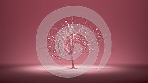 Single decidious old tree in monochrome pink color environment, 3d rendering