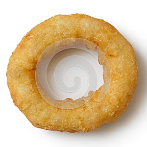 Single deep fried onion or calamari ring from above.