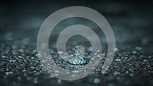 A single drop of water is sitting on a wet surface