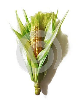 Single ear of corn isolated on white background