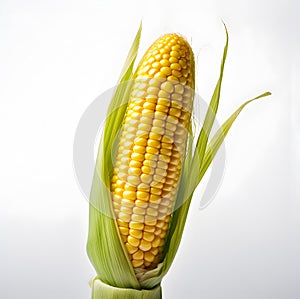 Single ear of corn isolated on white background as package design element.