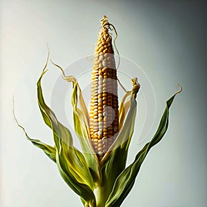 Single ear of corn isolated on white background