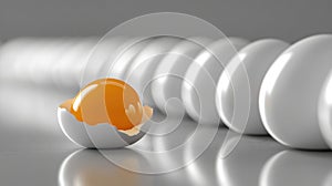 a single egg is in a row of white eggs