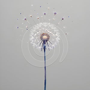 Watercolor Dandelion with Floating Seeds Turning into Stars Cancer-World Cancer Day photo