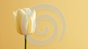A single elegant white tulip stands against a soft yellow background, its petals delicately unfurling