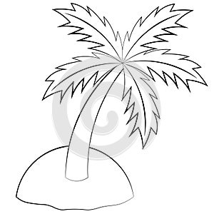 Single element Island with palm tree. Draw illustration in black and white