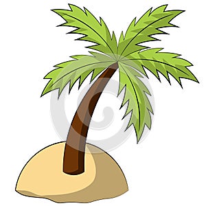 Single element Island with palm tree. Draw illustration in color
