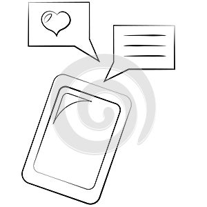 Single element mobile phone and message. Draw illustration in black and white