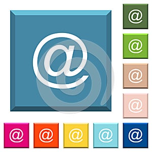 Single email symbol white icons on edged square buttons