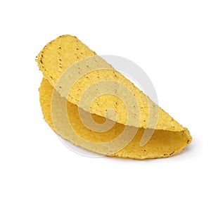 Single empty mexican taco shell on white background