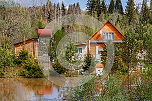 Single family house with water damage after flooding