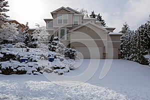 Single Family Luxury Family Home on a Winter Snow Day