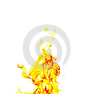 Single fire flame on white background