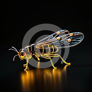 single firefly with a glowing body over a black background , generated by AI