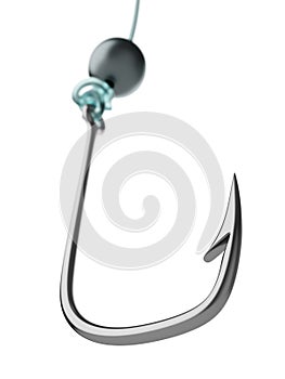 Single fishing hook isolated on white background