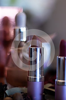 Single focus on ladies lipstick tube