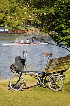 Single Folding bicycle near Thames River