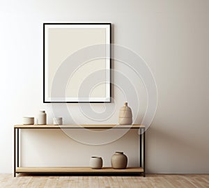 Single framed poster mockup on wall