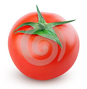 Single fresh red tomato on white