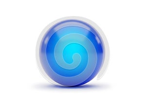 A single glossy blue easter egg sits on a clean white surface casting a subtle shadow