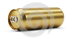 A single gold colored beverage can with a pull tab isolated on white background