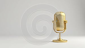 A single gold microphone against a plain white backdrop , rap, macro