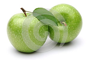 Single Granny Smith Apple with leaf